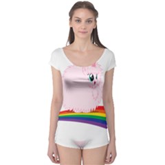 Pink Fluffy Unicorns Dancing On Rainbows Drawing Boyleg Leotard  by Sudhe