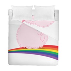 Pink Fluffy Unicorns Dancing On Rainbows Drawing Duvet Cover Double Side (full/ Double Size) by Sudhe