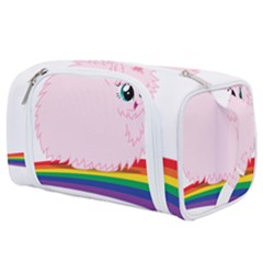 Pink Fluffy Unicorns Dancing On Rainbows Drawing Toiletries Pouch by Sudhe