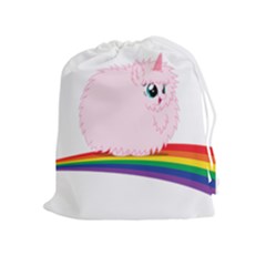 Pink Fluffy Unicorns Dancing On Rainbows Drawing Drawstring Pouch (xl) by Sudhe