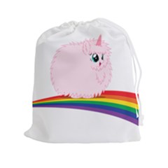 Pink Fluffy Unicorns Dancing On Rainbows Drawing Drawstring Pouch (xxl) by Sudhe