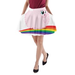 Pink Fluffy Unicorns Dancing On Rainbows Drawing A-line Pocket Skirt by Sudhe