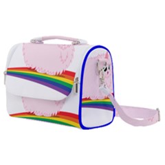 Pink Fluffy Unicorns Dancing On Rainbows Drawing Satchel Shoulder Bag by Sudhe