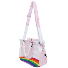 Pink Fluffy Unicorns Dancing On Rainbows Drawing Rope Handles Shoulder Strap Bag by Sudhe