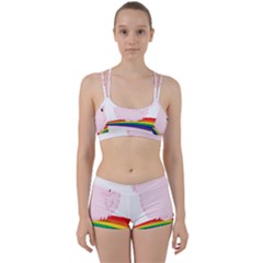 Pink Fluffy Unicorns Dancing On Rainbows Drawing Perfect Fit Gym Set by Sudhe