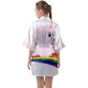 Pink Fluffy Unicorns Dancing On Rainbows Drawing Half Sleeve Satin Kimono  View2