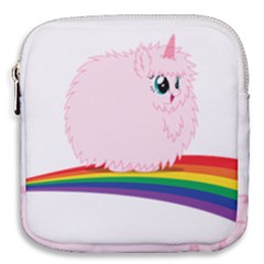 Pink Fluffy Unicorns Dancing On Rainbows Drawing Mini Square Pouch by Sudhe