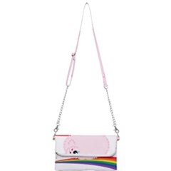 Pink Fluffy Unicorns Dancing On Rainbows Drawing Mini Crossbody Handbag by Sudhe