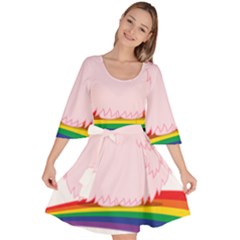 Pink Fluffy Unicorns Dancing On Rainbows Drawing Velour Kimono Dress by Sudhe