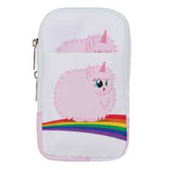 Pink Fluffy Unicorns Dancing On Rainbows Drawing Waist Pouch (small) by Sudhe