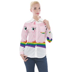 Pink Fluffy Unicorns Dancing On Rainbows Drawing Women s Long Sleeve Pocket Shirt