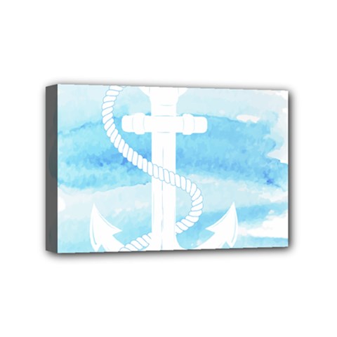 Anchor Watercolor Painting Blue Mini Canvas 6  X 4  (stretched) by Sudhe