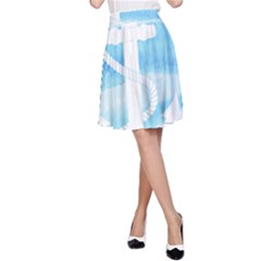 Anchor Watercolor Painting Blue A-line Skirt by Sudhe