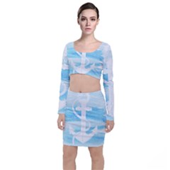 Anchor Watercolor Painting Blue Top And Skirt Sets