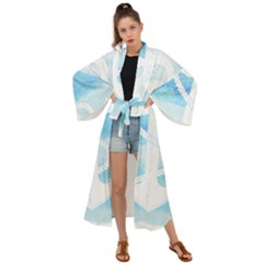 Anchor Watercolor Painting Blue Maxi Kimono by Sudhe