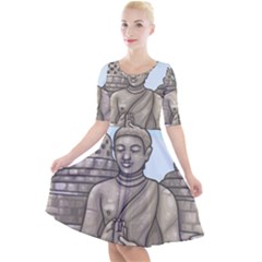 Borobudur Temple Quarter Sleeve A-line Dress by Sudhe