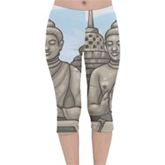 Borobudur Temple Velvet Capri Leggings  by Sudhe