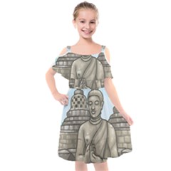 Borobudur Temple Kids  Cut Out Shoulders Chiffon Dress