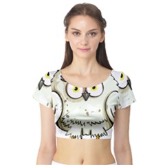 Owl Bird Eyes Cartoon Good Short Sleeve Crop Top by Sudhe