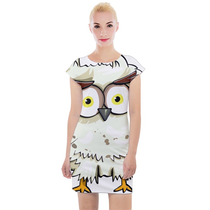 Owl Bird Eyes Cartoon Good Cap Sleeve Bodycon Dress