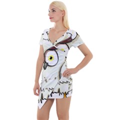 Owl Bird Eyes Cartoon Good Short Sleeve Asymmetric Mini Dress by Sudhe