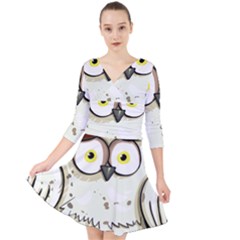 Owl Bird Eyes Cartoon Good Quarter Sleeve Front Wrap Dress by Sudhe