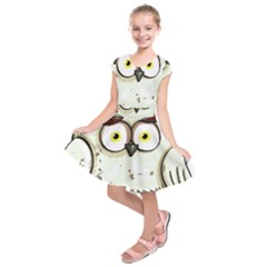 Owl Bird Eyes Cartoon Good Kids  Short Sleeve Dress by Sudhe