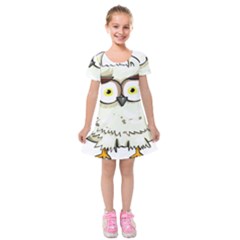 Owl Bird Eyes Cartoon Good Kids  Short Sleeve Velvet Dress by Sudhe