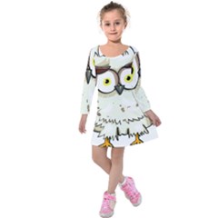 Owl Bird Eyes Cartoon Good Kids  Long Sleeve Velvet Dress by Sudhe