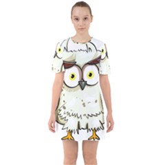 Owl Bird Eyes Cartoon Good Sixties Short Sleeve Mini Dress