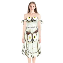 Owl Bird Eyes Cartoon Good Shoulder Tie Bardot Midi Dress by Sudhe