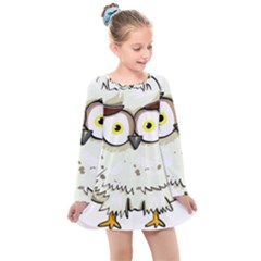 Owl Bird Eyes Cartoon Good Kids  Long Sleeve Dress by Sudhe