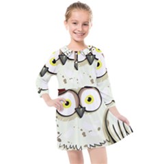 Owl Bird Eyes Cartoon Good Kids  Quarter Sleeve Shirt Dress by Sudhe