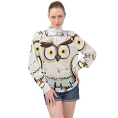 Owl Bird Eyes Cartoon Good High Neck Long Sleeve Chiffon Top