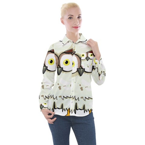 Owl Bird Eyes Cartoon Good Women s Long Sleeve Pocket Shirt by Sudhe