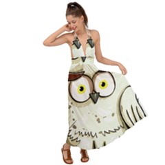 Owl Bird Eyes Cartoon Good Backless Maxi Beach Dress by Sudhe