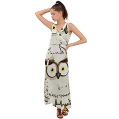 Owl Bird Eyes Cartoon Good V-neck Chiffon Maxi Dress