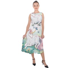 Illustration Vector Unique Unicorn Midi Tie-back Chiffon Dress by Sudhe