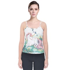 Illustration Vector Unique Unicorn Velvet Spaghetti Strap Top by Sudhe