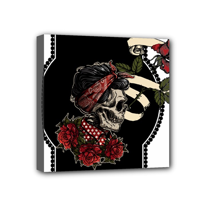 Skull Rose Fantasy Dark Flowers Mini Canvas 4  x 4  (Stretched)