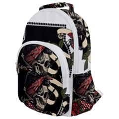 Skull Rose Fantasy Dark Flowers Rounded Multi Pocket Backpack by Sudhe