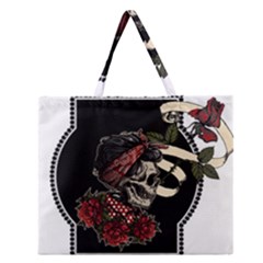 Skull Rose Fantasy Dark Flowers Zipper Large Tote Bag by Sudhe