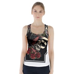 Skull Rose Fantasy Dark Flowers Racer Back Sports Top by Sudhe