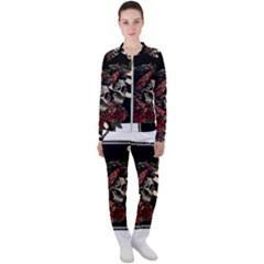 Skull Rose Fantasy Dark Flowers Casual Jacket And Pants Set