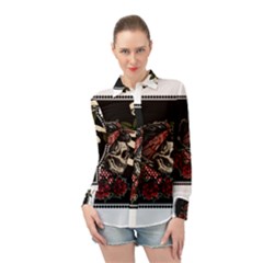 Skull Rose Fantasy Dark Flowers Long Sleeve Chiffon Shirt