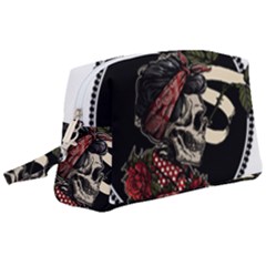 Skull Rose Fantasy Dark Flowers Wristlet Pouch Bag (large) by Sudhe