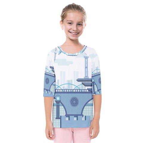 Blue City Building Fantasy Kids  Quarter Sleeve Raglan Tee by Sudhe