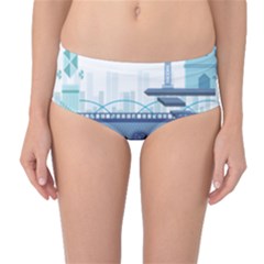 Blue City Building Fantasy Mid-waist Bikini Bottoms by Sudhe