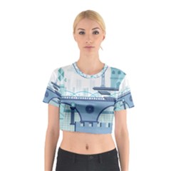 Blue City Building Fantasy Cotton Crop Top by Sudhe