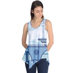 Blue City Building Fantasy Sleeveless Tunic by Sudhe